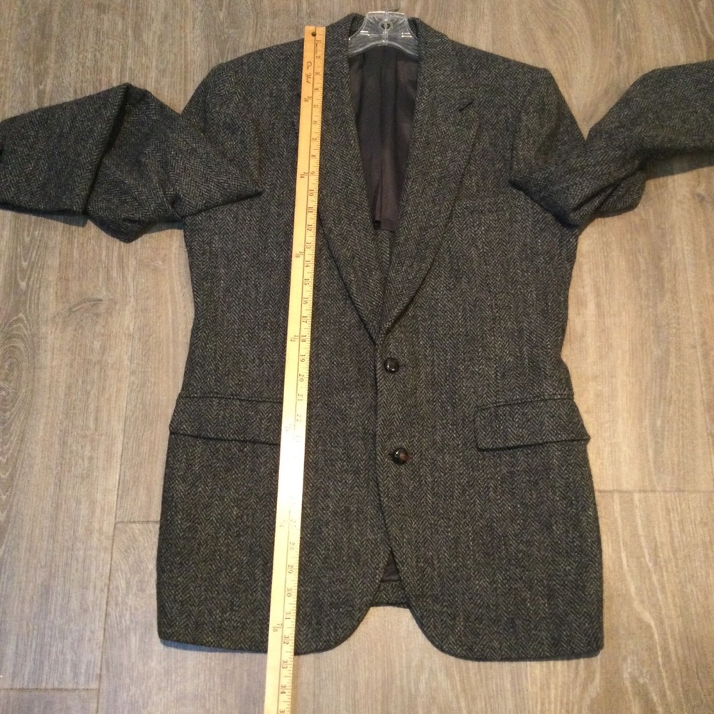 VTG Harris Tweed Wool Blazer Mens 40L Gray Herringbone 2-Button Sport Coat Retro - Picture 9 of 10